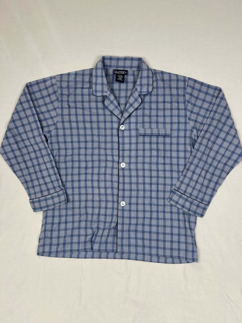 Puritan Pajama Shirt Large Blue Plaid Button Down